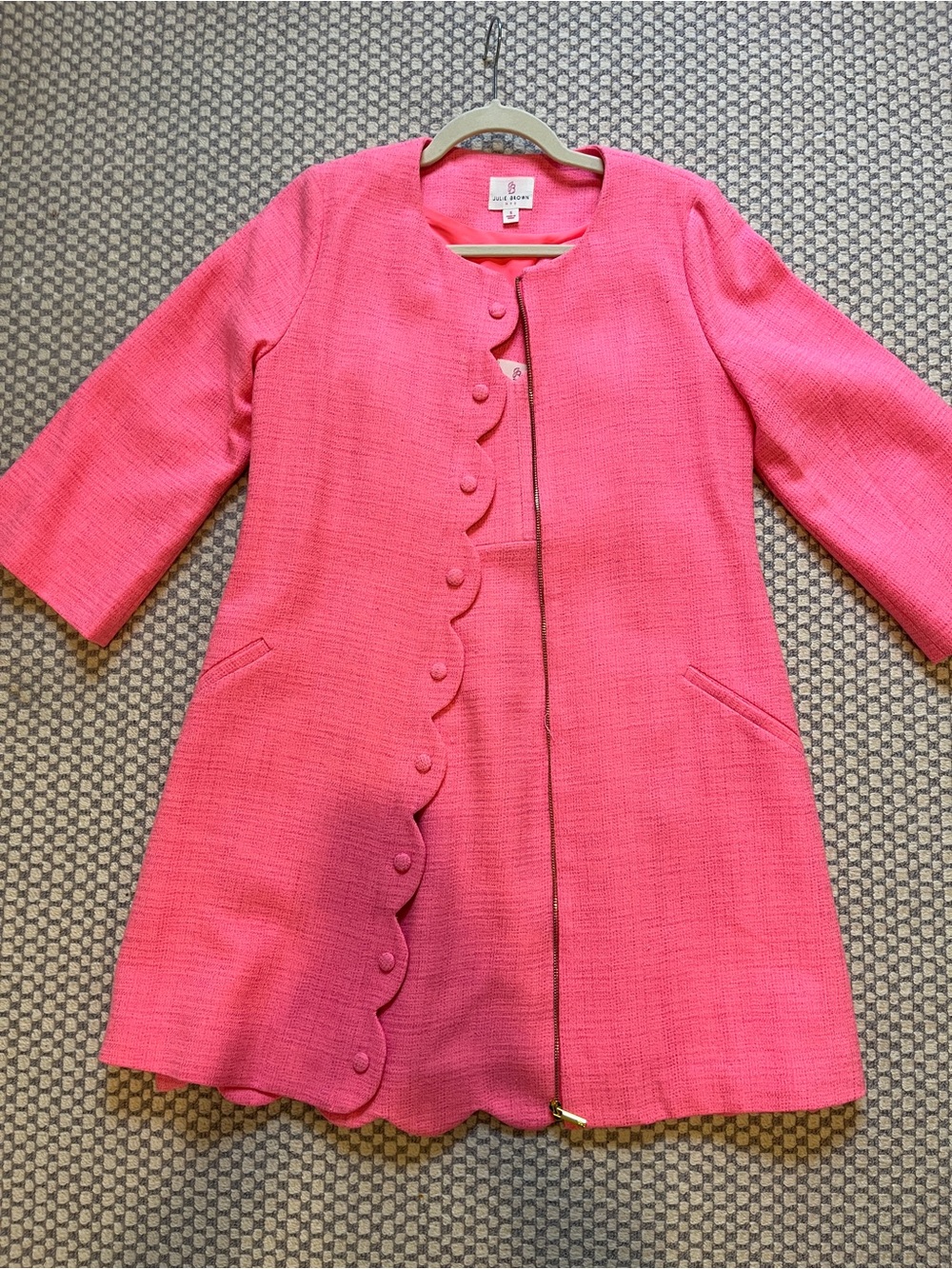 JB by Julie Brown Hot Pink Scalloped Trim Trench Coat